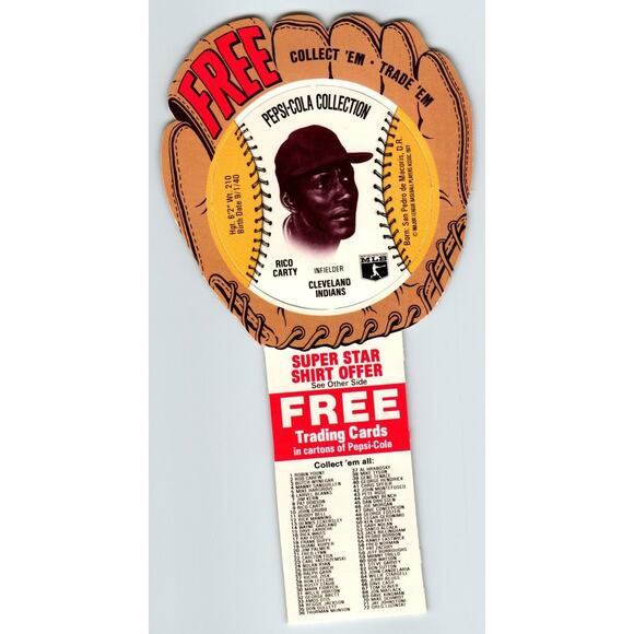 Pepsi Baseball Trading Card 1977 Rico Carty Cleveland Indians MLB Diecut Trade - Picture 1 of 2